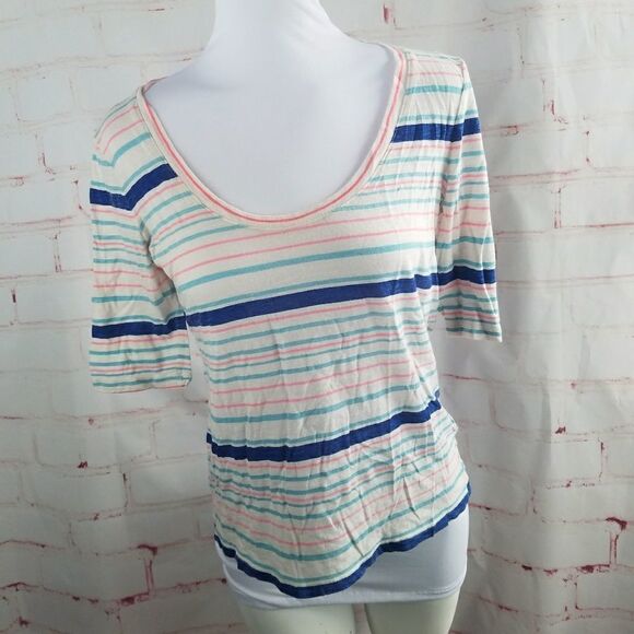 3/25J Crew factory half Sleeve crewneck stripe top - Picture 1 of 4